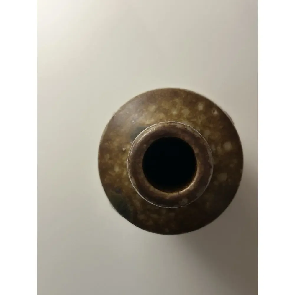 Vintage Portugal Studio Pottery Stoneware Vase Brown Speckled Brutalist MCM 9.5”